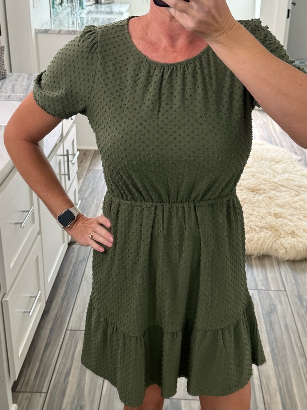 J. Crew Factory Olive Green Short Sleeve Tiered Dress